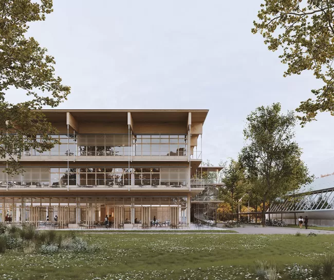 Blick vom Park auf das Publikumsgeb&auml;ude, Bild: Jeudi.Wang - Perspectives